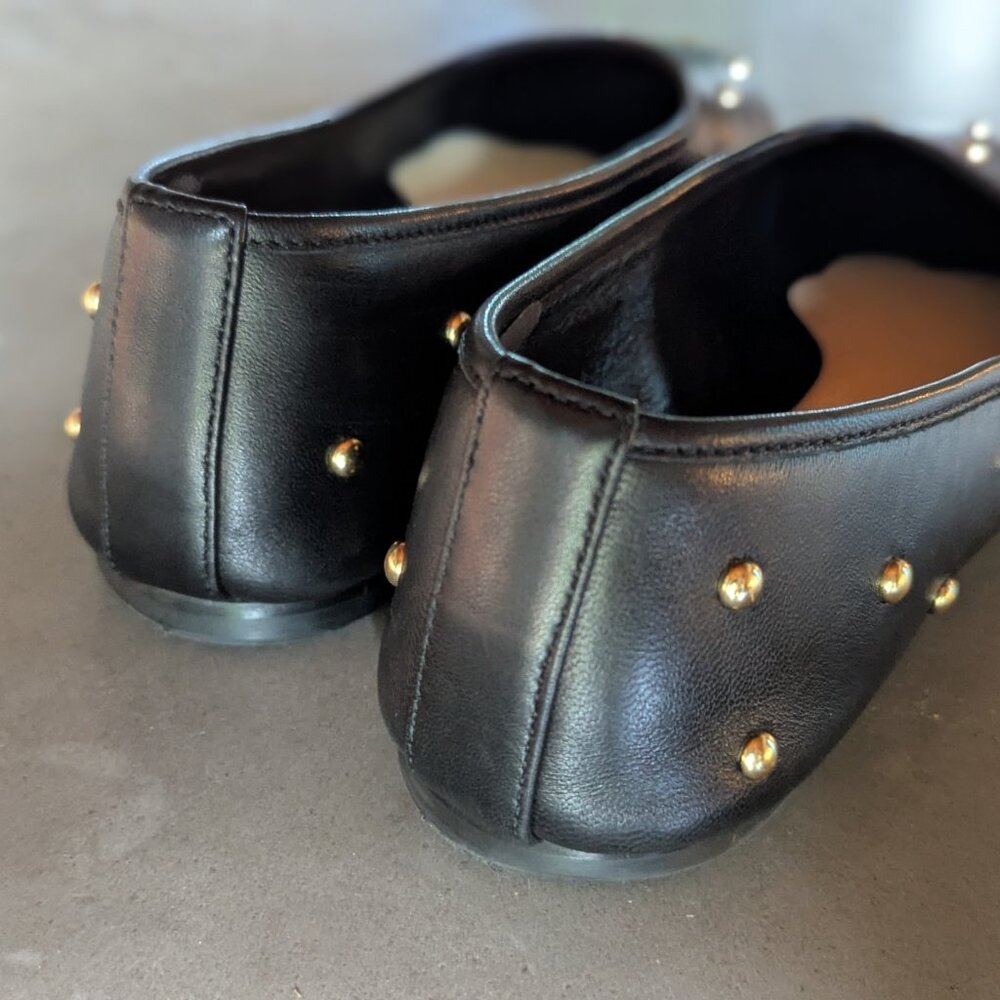 Dear Frances | Black Leather Bala Gold Studs Ballerina Flats | 38 - Picture 7 of 16